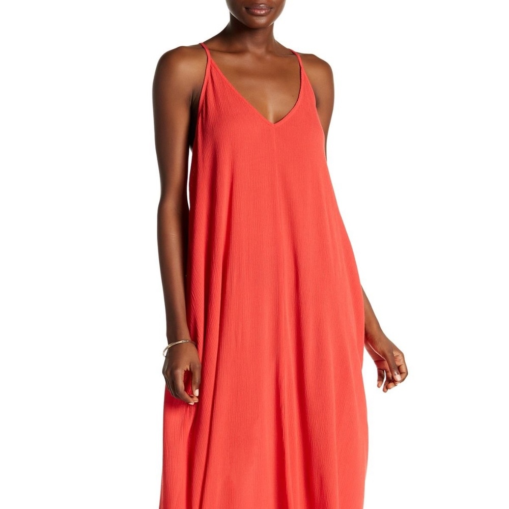 Love Stitch Gauze Maxi Dress- Bright Orange